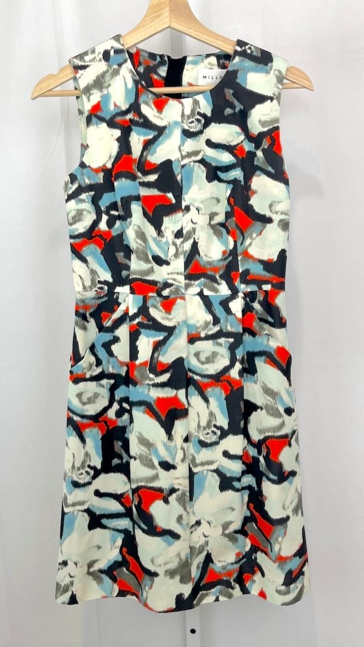 MILLY Abstract Gardenia Print Mini Dress Sleeveless Cotton Viscose Multicolor 2